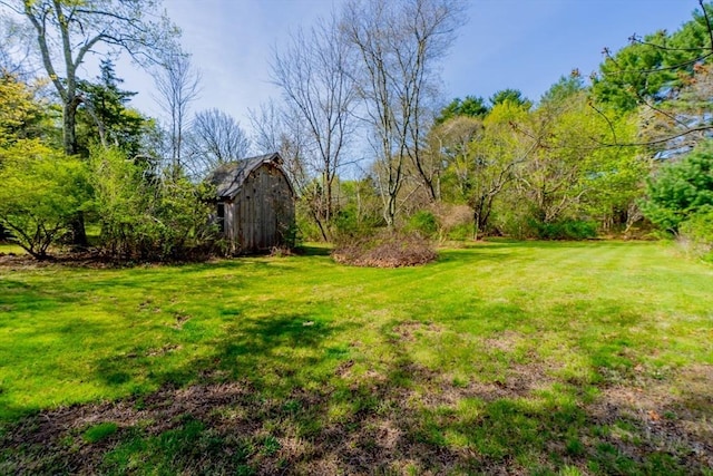 view of yard featuring a barn and an outbuilding