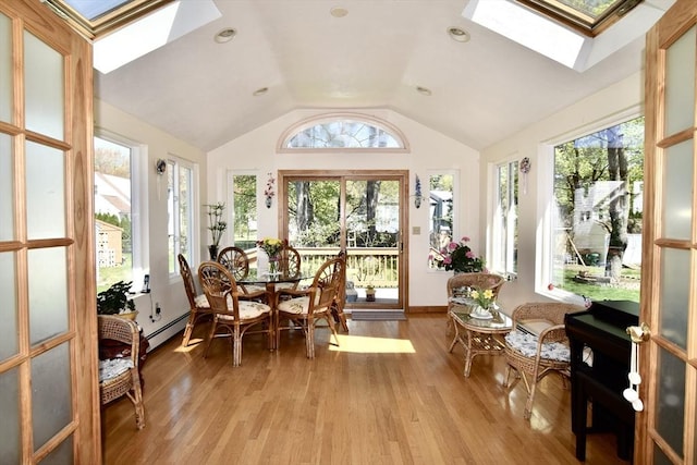 sunroom featuring a skylight