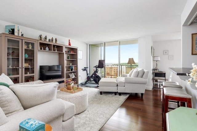 73 Broad Reach Unit T111C, Weymouth, MA 02191 - living area with dark wood-style floors and a wall of windows