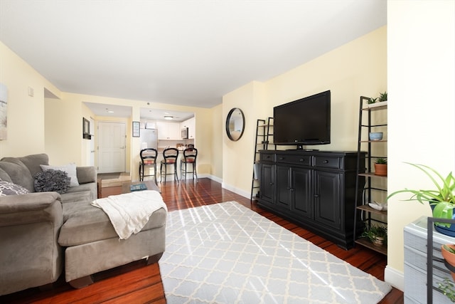 living room with dark wood-type flooring