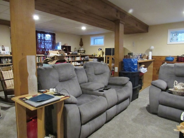 living room featuring light colored carpet