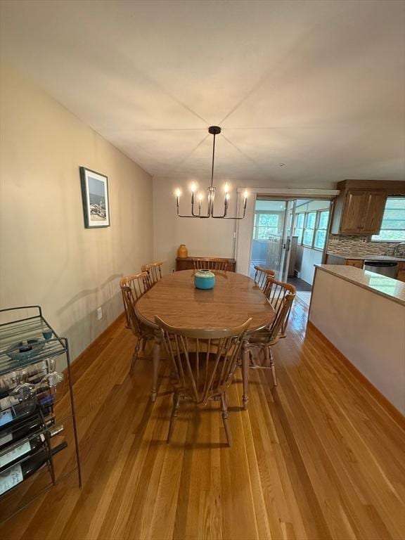 4 Fernandez Cir, Randolph, MA 02368 - dining space with a chandelier, light wood-style floors, and plenty of natural light