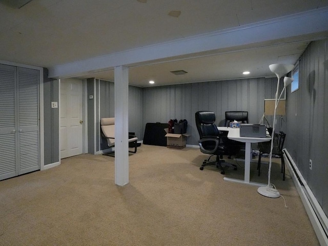 347 Lexington St, Woburn, MA 01801 - office area with a baseboard heating unit and carpet flooring