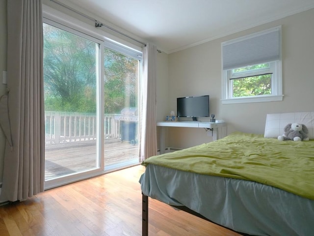 347 Lexington St, Woburn, MA 01801 - bedroom featuring ornamental molding, access to exterior, and wood finished floors