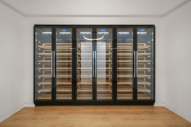 wine area with light wood-type flooring