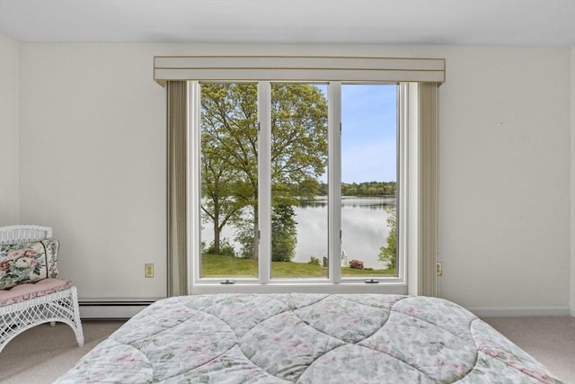 376 Flint St, Barnstable, MA 02648 - bedroom featuring carpet floors, multiple windows, a water view, and baseboard heating