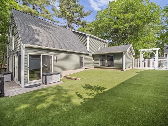34 Lake Shore Dr S, Westford, MA 01886 - back of house with a shingled roof and a pergola