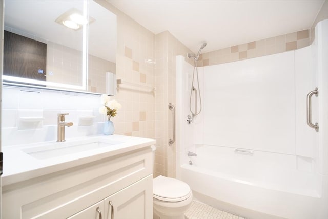 235 Winthrop St Unit 4407, Medford, MA 02155 - bathroom with tile walls, vanity, bathing tub / shower combination, and tile patterned flooring