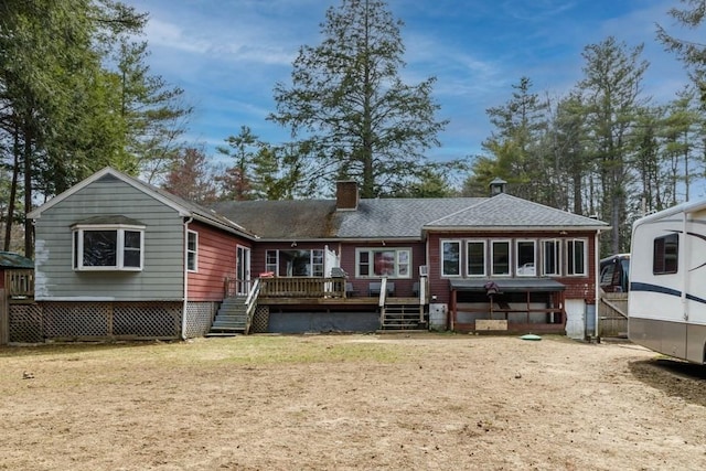 192 Sherbert Rd, Ashburnham, MA 01430 - rear view of property featuring a chimney, roof with shingles, and a deck