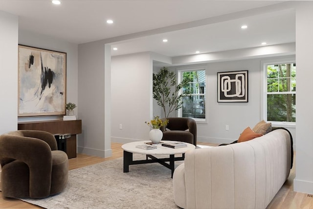 living room with light hardwood / wood-style floors