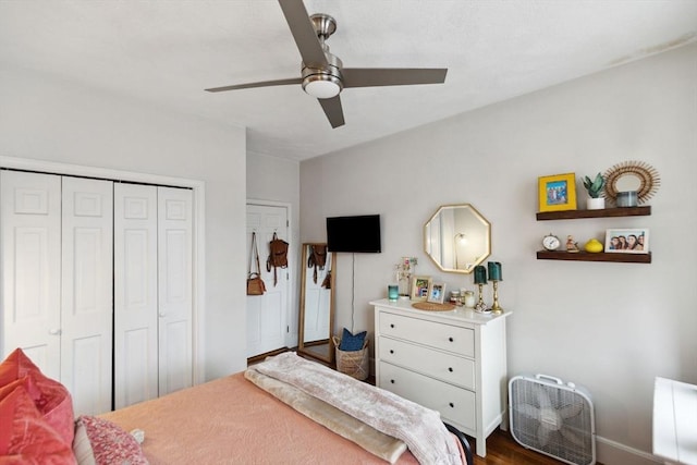 bedroom with a closet and ceiling fan