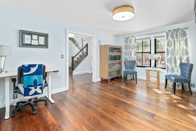 home office featuring hardwood / wood-style flooring