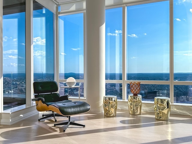 sunroom with a water view