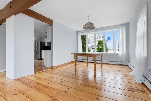 80 Lennox Rd Unit 1, Nahant, MA 01908 - unfurnished dining area featuring light wood-style flooring, a baseboard heating unit, and baseboards