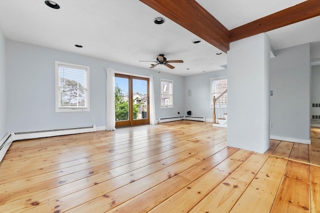 80 Lennox Rd Unit 1, Nahant, MA 01908 - unfurnished living room with a baseboard radiator, ceiling fan, healthy amount of natural light, radiator, and recessed lighting