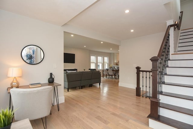 57 Garrison Ave Unit 57, Somerville, MA 02144 - living room with light wood-type flooring, recessed lighting, and stairs
