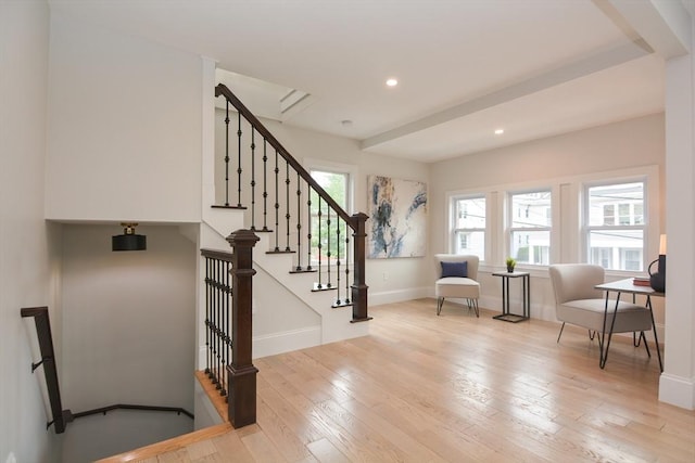 57 Garrison Ave Unit 57, Somerville, MA 02144 - stairs with hardwood / wood-style floors and recessed lighting