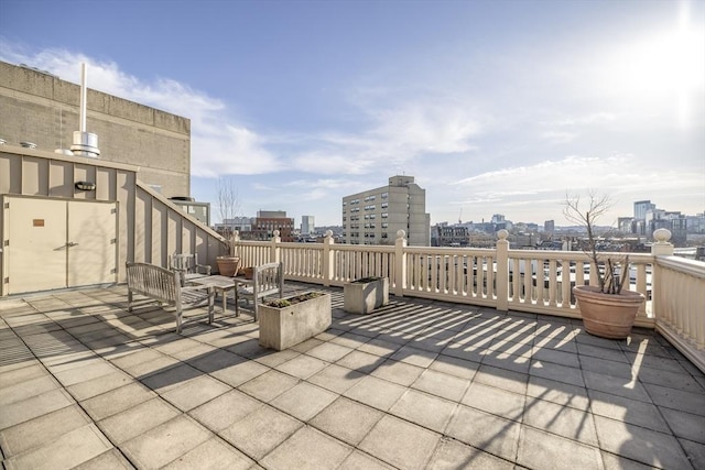 view of patio with a view of city