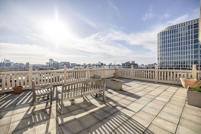 view of patio featuring a city view