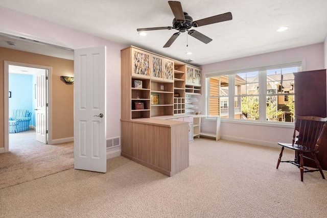 16 Boatwrights Loop, Plymouth, MA 02360 - office space featuring a ceiling fan, visible vents, baseboards, light colored carpet, and recessed lighting