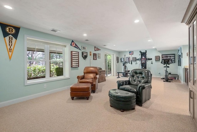 16 Boatwrights Loop, Plymouth, MA 02360 - carpeted living room featuring baseboards, recessed lighting, and visible vents