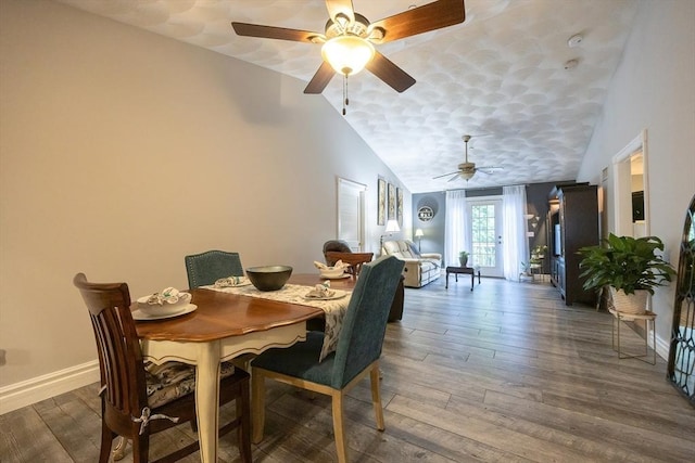 65 Bliss Ave Unit 4, Attleboro, MA 02703 - dining area featuring ceiling fan, wood finished floors, and vaulted ceiling