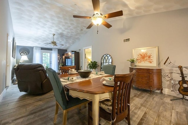 65 Bliss Ave Unit 4, Attleboro, MA 02703 - dining space featuring a ceiling fan, hardwood / wood-style flooring, and vaulted ceiling
