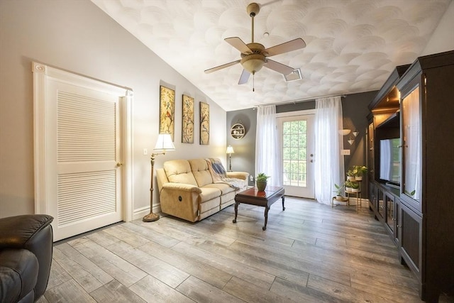 65 Bliss Ave Unit 4, Attleboro, MA 02703 - living room with lofted ceiling, a ceiling fan, and wood finished floors