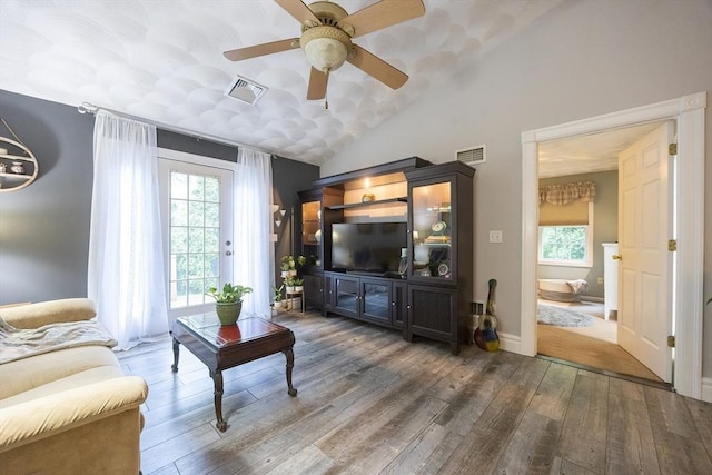 65 Bliss Ave Unit 4, Attleboro, MA 02703 - living room featuring hardwood / wood-style floors, lofted ceiling, and ceiling fan