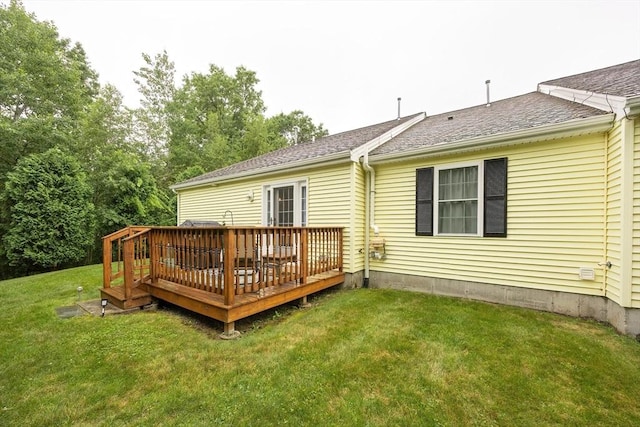 65 Bliss Ave Unit 4, Attleboro, MA 02703 - back of property featuring a lawn, a wooden deck, and a shingled roof