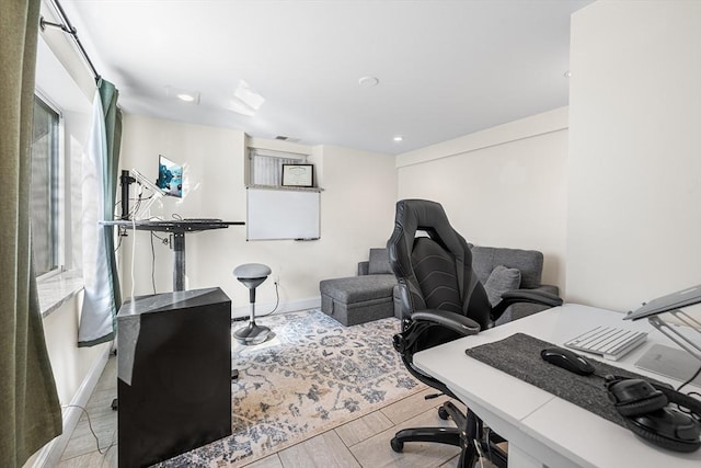 home office featuring recessed lighting, visible vents, and baseboards