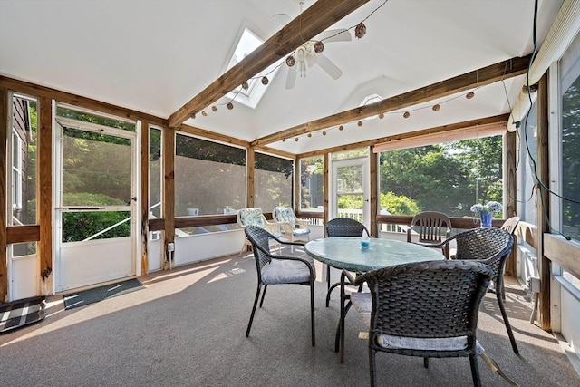 2 Winstead Rd, Weymouth, MA 02189 - sunroom featuring ceiling fan, outdoor dining area, and a skylight
