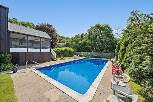2 Winstead Rd, Weymouth, MA 02189 - view of swimming pool with a fenced backyard, a patio, stairway, and a sunroom