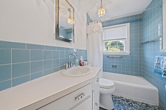 2 Winstead Rd, Weymouth, MA 02189 - full bathroom featuring tile walls, toilet, vanity, and shower / bathtub combination with curtain