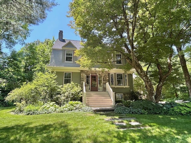 95 Glendale Rd, Sharon, MA 02067 - view of front of home with a front yard and a chimney