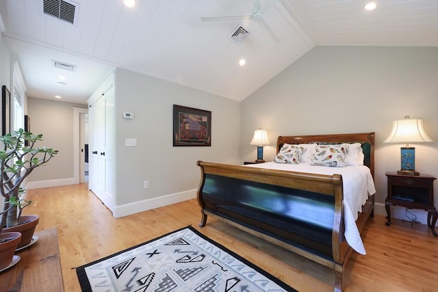 95 Glendale Rd, Sharon, MA 02067 - bedroom featuring light wood finished floors, vaulted ceiling, a ceiling fan, and recessed lighting