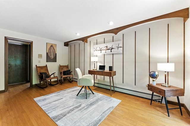26 Ashfield Ln, South Hadley, MA 01075 - living area with a baseboard radiator, wood finished floors, an office area, and recessed lighting