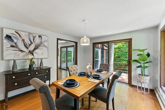 26 Ashfield Ln, South Hadley, MA 01075 - dining space featuring a baseboard radiator, plenty of natural light, light wood-style floors, and a textured ceiling