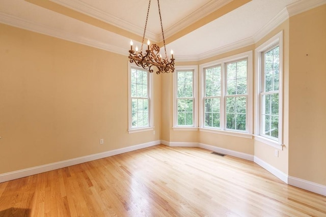 9 Windsor Ln, East Longmeadow, MA 01028 - spare room featuring light wood-type flooring, a chandelier, and crown molding
