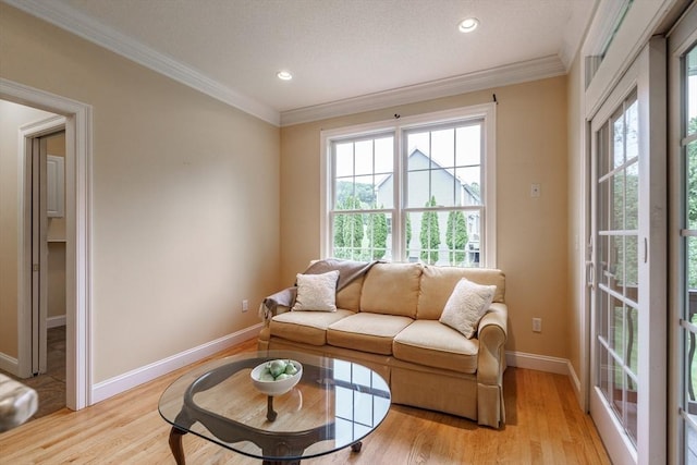 9 Windsor Ln, East Longmeadow, MA 01028 - living room with light wood-type flooring, crown molding, and recessed lighting