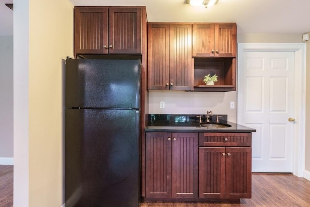 9 Windsor Ln, East Longmeadow, MA 01028 - kitchen featuring freestanding refrigerator, wood finished floors, and open shelves