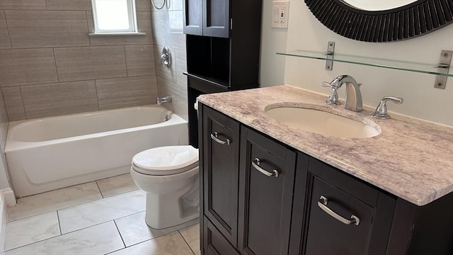 full bathroom featuring vanity, toilet, and shower / washtub combination