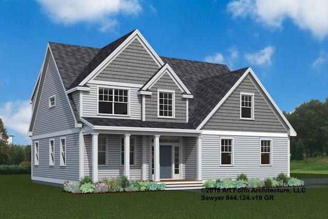 62 High St Lot 1, Stoneham, MA 02180 - view of front of house with a porch, a front lawn, and roof with shingles