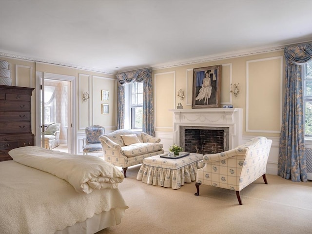 bedroom featuring carpet floors and ornamental molding