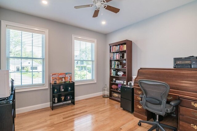 3 Ethan Cir, South Hadley, MA 01075 - office featuring plenty of natural light, light wood-style flooring, a ceiling fan, and recessed lighting