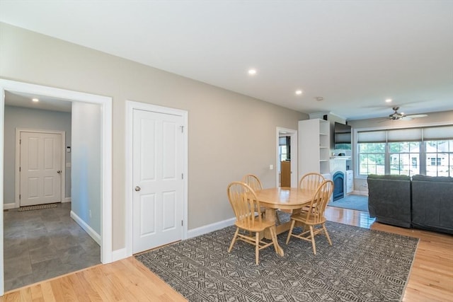 3 Ethan Cir, South Hadley, MA 01075 - dining space featuring a ceiling fan, recessed lighting, wood finished floors, and a fireplace