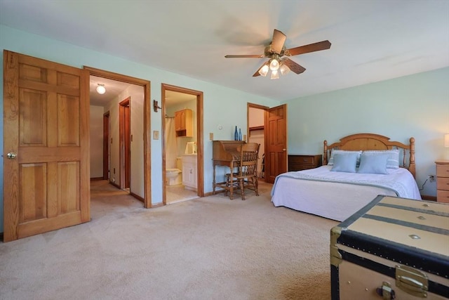439 S St Unit A, Plainville, MA 02762 - bedroom featuring light colored carpet, connected bathroom, and ceiling fan