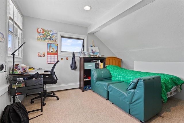 28 Gardner St, Arlington, MA 02474 - office area featuring carpet, vaulted ceiling, and baseboards