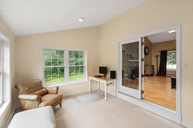 8 Brian Cir, Grafton, MA 01519 - office area featuring vaulted ceiling, baseboards, and carpet flooring