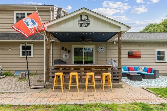 15 Bunny Ln, Brooklyn, CT 06234 - rear view of house with outdoor lounge area, a ceiling fan, and a patio area